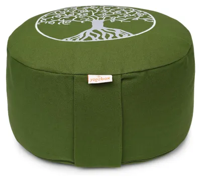 Produktbild von yogabox Meditationskissen Glückssitz® Lebensbaum - olive green 33 x 33 x 15 cm  Buchweizenschalen