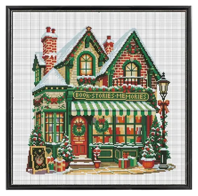 Kreuzstich-Set Buchladen-Motiv, 11CT, 45 x 45 cm, inkl. Zubehör