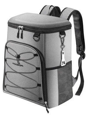 Image de Sac à dos isotherme Famanu 25L - Grand sac isotherme pour 29 canettes - Sac de pique-nique étanche pour le camping, la randonnée, la plage (gris)