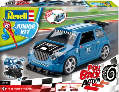Image de Revell Junior Kit Pull Back Rallye Car, voiture de course, bleu, kit de modélisme pour enfants, 36 pièces, dès 4 ans, 00834