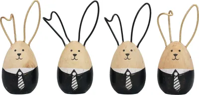 Produktbild von Osterhasen Holzhasen Set Eier Tischdeko Schwarz Weiß 4er Pack 12cm, 4 Stück