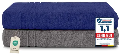 Produktbild von Komfortec Saunahandtuch 2er Set 80x200cm 100% Baumwolle Anthrazit Navyblau