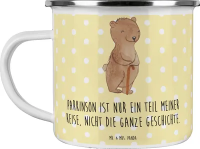 Produktbild von Mr. & Mrs. Panda Teebecher Bär Parkinson - Gelb Pastell - Geschenk, Neurodegenerative Erkrankung, Haferl, Emaille Tasse, Teetasse, Campingtasse, Pott, Morbus