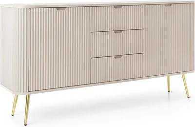 Produktbild von FURNLUX Anrichte Zova Beige Und Gold 168cm / Hauptfarbe: Beige / Abmessungen: 168 x 87 x 39 cm