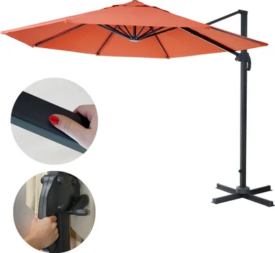 Zdjęcie produktu dla Parasol gastronomiczny HWC-A96, parasol, okrągły Ø 3m poliester aluminium/stal 23kg ~ terakota bez stojaka, obrotowy
