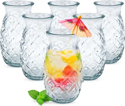Produktbild von Cocktail Glas im Ananas Design 400 ml - 6er Set - Party Trinkglas klar mit Relief