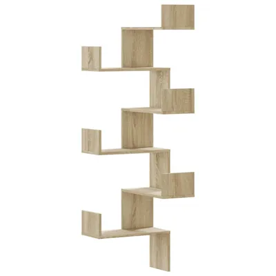 A zig-zag shaped wall shelf unit.