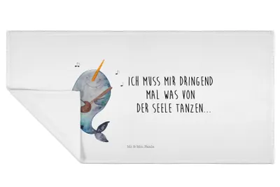 Produktbild von Mr. & Mrs. Panda Handtuch Narwal Gitarre - Weiß - Geschenk, frottierhandtuch, 50x100, Tanzen, Baumwollhandtuch, Flauschtuch, Gespräche, Wal, Meer, Probleme