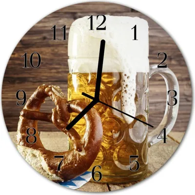 Produktbild von Glasuhr Wanduhr Küchenuhr Echt-Glas 30fi cm Bier Brezel braun