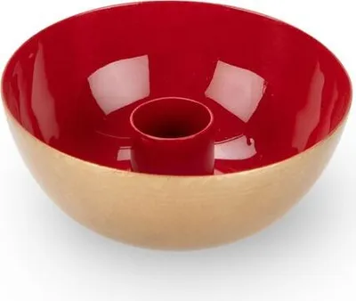 Produktbild von Kerzenhalter-Schale aus Metall in vielen Farben und Größen wählbar , Farbe:Rot/Gold, Größe:Ø 10cm h. 4cm