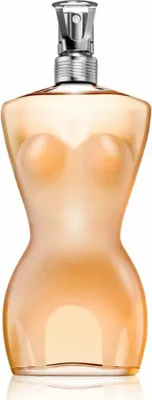 A perfume bottle shaped like a female torso.