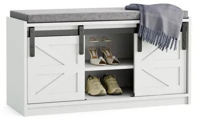 Produktbild von Schuhbank mit Sitzfläche und Stauraum Weiß 90 x 45 x 35 cm