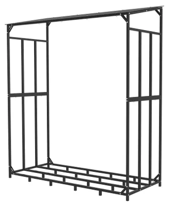 Produktbild von Brennholzregal für außen - Metall Kaminholzständer mit Dach - Wasserdichte Abdeckung - Schwerlast 300 kg Tragkraft - 156,5x60x176,5 cm - Schwarz