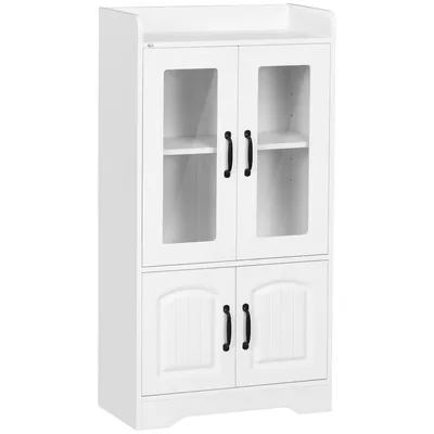 Produktbild von HOMCOM Wohnzimmer-Vitrine, Bücherregal, Bücherregal mit Glastüren, verstellbares Regal und sanft schließende Scharniere, für Arbeitszimmer, Büro, Schlafzimmer, 60 x 30 x 116 cm, Weiß