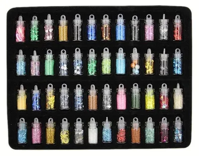 Produktbild von Uniq Nail Art Set mit 48 Fläschchen - Nageldesign Deko Kit mit Glitzer, Pailletten, Perlen und Strasssteinen