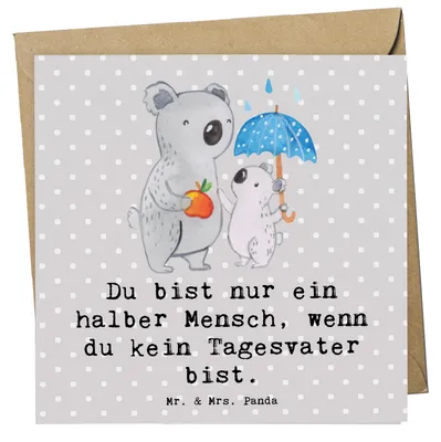 Produktbild von Mr. & Mrs. Panda Grußkarte Tagesvater Herz - Grau Pastell - Geschenk, doppelkarte, Glückwunschkarte, Klappkarte, faltkarte, anlasskarte, Jubiläum