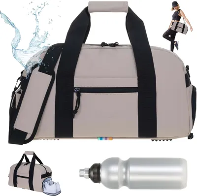 Produktbild von Sporttasche Fitness Tasche aus Plane regenabweisend Damen Reisetasche mit Schuhfach Nassfach 46 cm 24 L Training Schwimmen Schule Freizeittasche Elephant Hydro Gym Bag 12819 Beige Sand + Trinkflasche