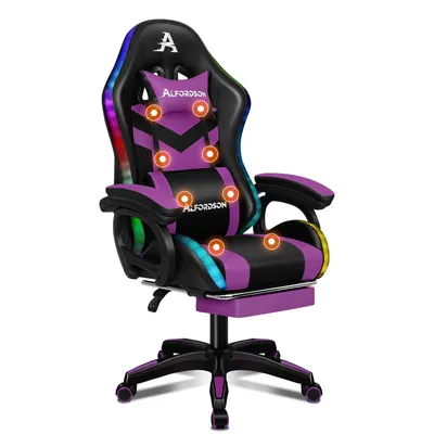 Produktbild von ALFORDSON Gaming-Stuhl, ergonomisch, mit Lendenwirbelstütze, höhenverstellbar, mit Kopfstütze, für Erwachsene, Mädchen und Jungen, Lila