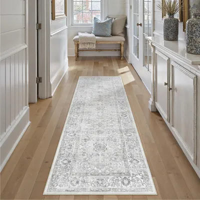 Obrázok produktu pre Koberec Läufer, sivý, 60x240 cm, umývateľný, protišmykový, krátky vlas, polyester