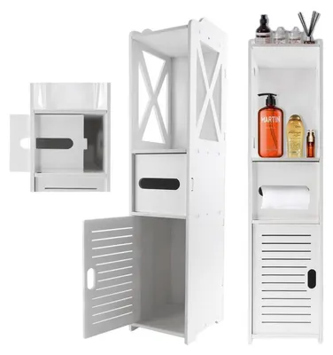 Immagine prodotto di Armadietto da bagno, mobiletto alto, 4 ripiani, stretto, bianco, 80x18x20 cm