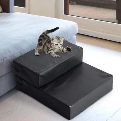 Produktbild von Hundetreppe klappbar, 2-in-1 Treppe & Liegematte, Katzentreppe Einstiegshilfe, Kunstleder, Schwarz | 2 Stufen | 45 x 39 x 20 cm | 0,81 kg