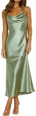 Produktbild von Mogidol Sommerkleid, Satin, Spaghettiträger, Wasserfallausschnitt, rückenfrei, M