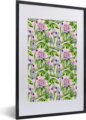 Produktbild von MuchoWow® MuchoWow® Gerahmtes Poster Blumen - Hortensie - Muster 40x60 cm - Poster mit zchwarzem Bilderrahmen - Poster in Rahmen