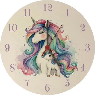 Produktbild von Einhorn-Mama mit Kind Wanduhr aus MDF