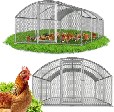 Image de Izrielar Poulailler Poulailler 3x6x2m Rehausse arquée Poulailler pour petits animaux Enclos pour petits animaux Volière Enclos libre Cage à poules Poulailler en acier galvanisé