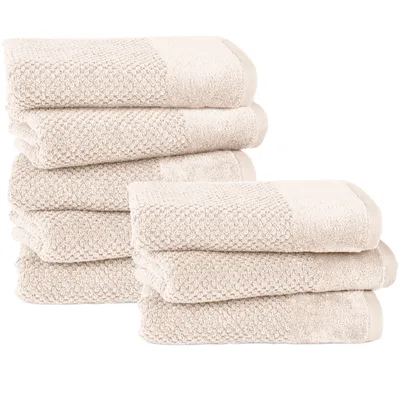 Produktbild von Pure Label 8-TLG Handtücher Set mit Aufhängeschlaufen aus Baumwolle, saugstark und weich | 8er Pack Handtücher 50x100 cm aus Baumwolle, Creme