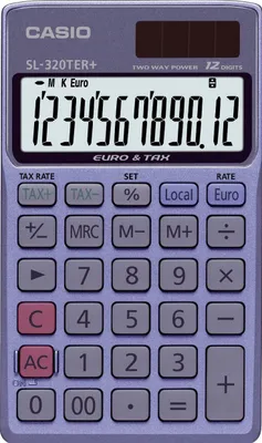 Produktbild von Casio SL-320TER+, Tasche, Einfacher Taschenrechner, 12 Ziffern, 1 Zeilen, Batterie/Solar, Blau