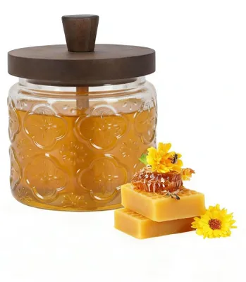 Honigdispenser Glas 500 ml mit Honiglöffel und Holzdeckel