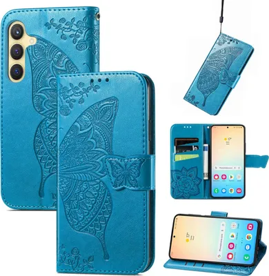 Image de Pour Samsung Galaxy S25 Plus 5G en similicuir portefeuille téléphone portable étui design papillon Etuis bleu