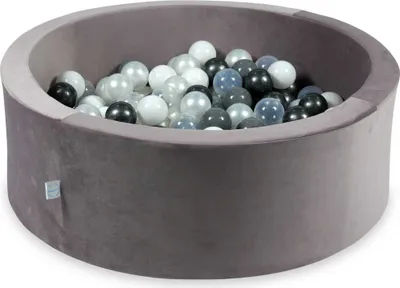 Produktbild von Bällebad 90x30 Samt lila – Mit 200 Bällen / Perlmutt, Grau, Weiß, Transparent, Graphit-Metallic