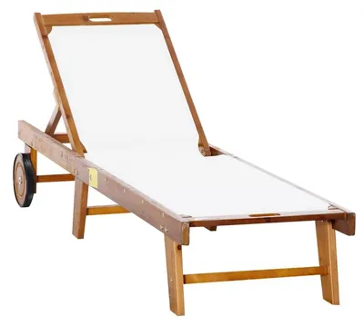 Produktbild von Sonnenliege Relaxliege Gartenliege Gartenmöbel verstellbar Akazienholz Textil Natur+Weiß 198 x 55 x 30-88,5 cm