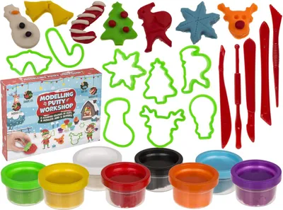 Produktbild von 21-teiliges Knetwerkstatt Set für Kinder mit X-Mas Knetförmchen und Werkzeug