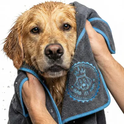 Produktbild von HUND IST KÖNIG Hundehandtuch extra saugfähig - Hunde Handtuch aus Mikrofaser mit 4 Eingriffen, Premium Hunde Trockentuch, schnell trocknen 130 x 75 cm