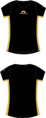 Schwarzes T-Shirt für Damen mit gelben Seitenstreifen; Marke La Sportiva; Modell Promo Tee W.