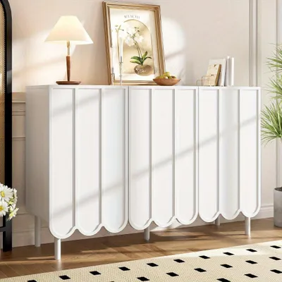 Obrázek produktu pro Komoda – Úložná skříň – Skříňka – Büfet – Skříň – Moderní, bílá barva – Zaoblené dvířka – Rozměry: 120 x 35 x 80 cm