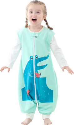 Produktbild von Ärmelloser Babyschlafanzug - Baumwollschlafsack mit Reißverschluss an den Füßen - Winter Onesie Pyjama, 1-6 Jahre S Krokodil