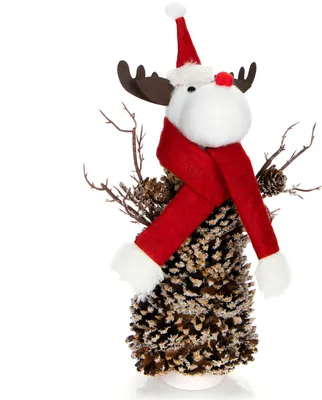 Produktbild von COM-FOUR® Rentierfigur Rudolf Größe L, winterliche Elch-Figur mit Tannenzapfenkörper, weihnachtliche Dekoration, hinreißende Tischdeko zur Adventszeit