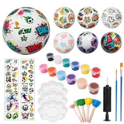 Produktbild von Fußball Malset Bastelset 6 Stück 18cm Durchmesser mit Luftpumpe und Acrylfarben