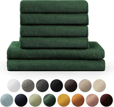 Productafbeelding van Famanu Handdoekenset: 2 badhanddoeken (70x140 cm) + 4 handdoeken (50x100 cm) - zacht en absorberend, 100% katoen, gecertificeerd volgens 100, donkergroen