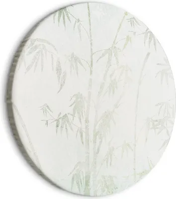 Produktbild von Italienischer Leinwand Rundes Bild - Bamboo forest - Delicate bamboo jungle in pastel colors of celadon and green on a light background/Jungle in Asia 40x40 cm Blätter b-C-10380-bc-a