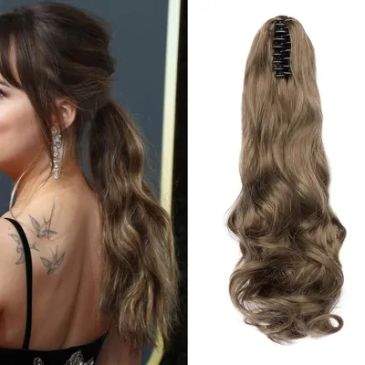Produktbild von Cybelleza Haar Extensions Zopf Haarteil Clip in Ponytail Extensions Claw Pferdeschwanz Haarverlängerung  wie Echthaar Gewellt Lockig Kunsthaare Lang Voluminös (Aschblond)
