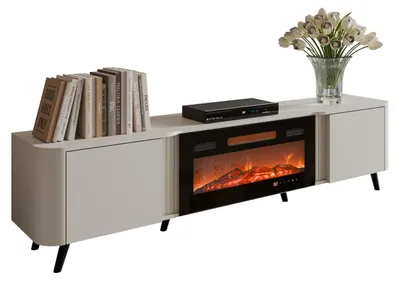Produktbild von MIRJAN24 TV-Lowboard Volare 200 EF mit Kamin, TV-Schrank, Modernschrank, Stehend, Schrank mit zwei Drehtüren, Wohznimmer Kollektion (Farbe: Cashmere)