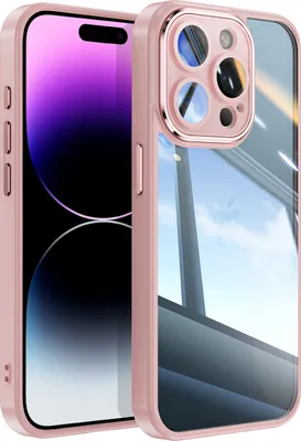 Produktbild von Handyhülle für iPhone 14 Pro Max Hybrid Transparent TPU PC Militärschutz mit Kameraabdeckung Pink