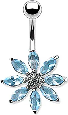 Produktbild von Bauchnabelpiercing Blüte Blume Flower Strass Zirkonia Kristall Autiga® hellblau