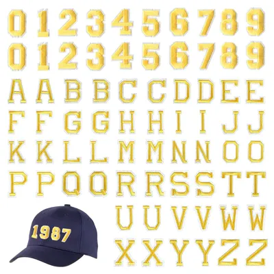 72 aufbügelbare Buchstaben- und Zahlen-Patches, A-Z & 0-9, gold