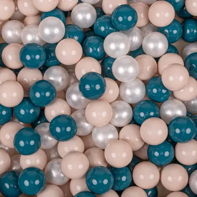 Zdjęcie produktu dla KiddyMoon plastikowe piłeczki 7cm ciemny turkus-pastelowy beż-perła 100 zabawka zestaw kulek
